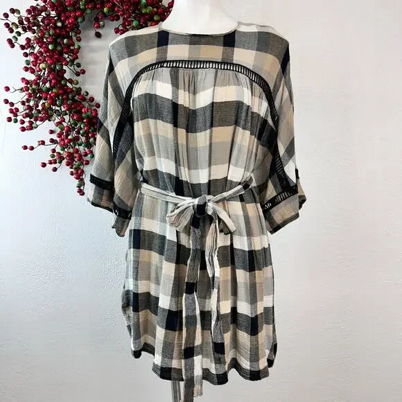 Maeve {Anthropologie} Dress Tunic plaid kimono size Medium - Picture 4 of 9